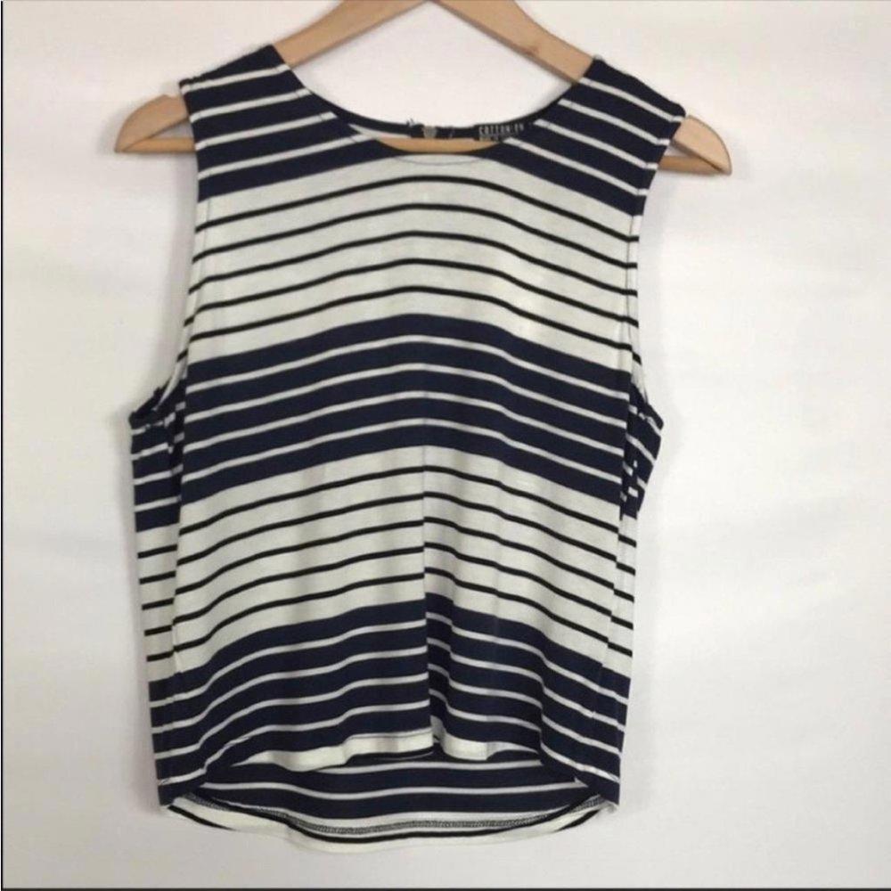 Cotton On Womens Striped Sleeveless Round Neck Shirt Blue White Size M